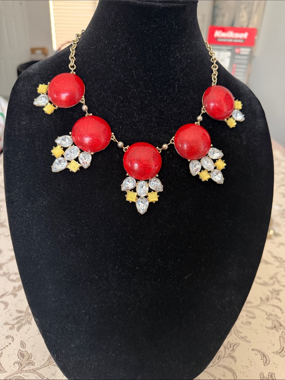 Bold Red Statement Necklace with Crystal Accents